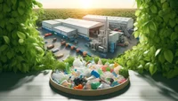 DALL·E 2024-04-22 09.56.06 - A reimagined and focused image in a 16_9 aspect ratio, depicting a recycling facility processing plastics. The scene retains a small, neatly managed a.webp